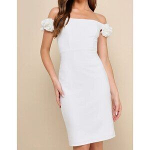 Lulus Pretty Preseence White Off-The-Shoulder Floral Strap Mini Dress Medium